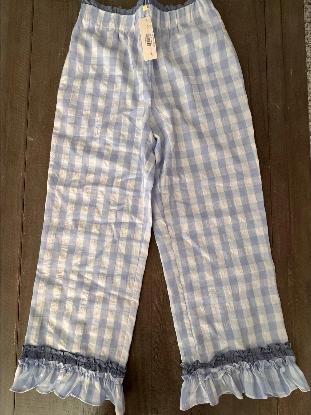 Light Blue Gingham Womans Set With Ruffle Trim